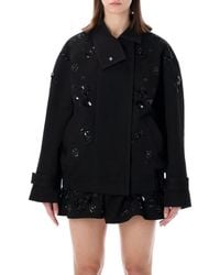Golden Goose - Oversized Cotton Twill Jacket With Floral Embroidery - Lyst