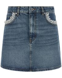 Ganni - Denim And Lace Skirt - Lyst