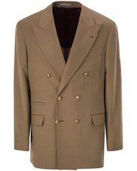 Brunello Cucinelli - Double-Breasted Pure Camel Hair Blazer With-Tone Buttons - Lyst