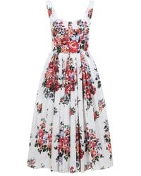 Dolce & Gabbana - Cotton Midi Dress With Iconic Print - Lyst