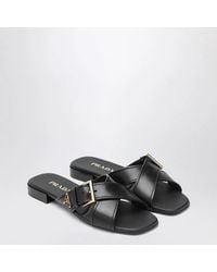 Prada - Leather Slider Sandals With Buckle - Lyst