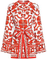 Dolce & Gabbana - Dolce & Gabbana Majolica-Print Silk Charmeuse Shirt - Lyst