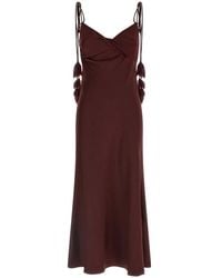 Self-Portrait - Self Portrait 'Burgundy Satin Flower Midi' Dress - Lyst