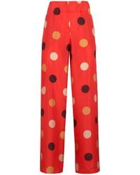 Aspesi - Printed Silk Pants Wide-Leg Trousers - Lyst