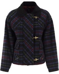 Fay - Checked Wool-Blend Jacket With Hook Fastenings - Lyst