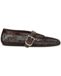 Alaïa - Alaia Mesh And Crocodile-Print Leather Ballerinas - Lyst