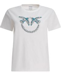 Pinko - 'Quentin' Crewneck T-Shirt With Love Birds Diamond Cut Logo On The Front - Lyst