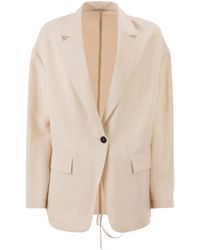 Brunello Cucinelli - Fluid Viscose And Linen Twill Jacket With Jewellery - Lyst