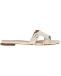 Santoni - Leather Flat Sandals With Double Buckle Straps - Lyst