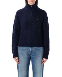 Polo Ralph Lauren - Wool And Cashmere Cable-Knit Half-Zip Sweater - Lyst