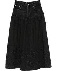 Ganni - Cotton Denim Midi Skirt - Lyst