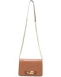 Elisabetta Franchi - Small Lizard-Effect Logo-Plaque Clutch Bag - Lyst