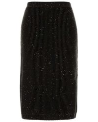 Bottega Veneta - Melange Dark Wool Blend Skirt - Lyst