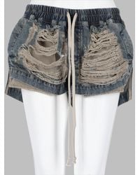 Rick Owens - Heavily Distressed Elastic Waistband Denim Shorts - Lyst
