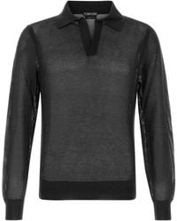 Tom Ford - 18Gg Cotton Silk Mesh Ls Buttonless Polo - Lyst