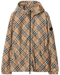 Burberry - Check Motif Zipped Hoodie Jacket - Lyst