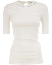 Brunello Cucinelli - Ribbed Stretch Cotton T-Shirt With Monili Trim - Lyst