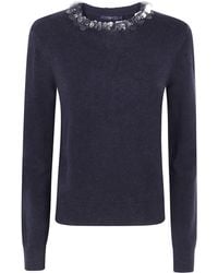 Seventy - Round Neck Sweater With Appliques - Lyst