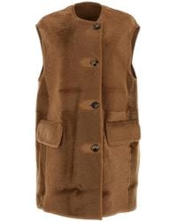 Max Mara - Biscuit Shearling Effige Sleeveless Coat - Lyst