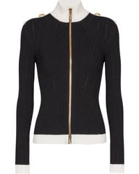 Balmain - Two-Tone Openwork And Ribbed Knit Cardigan - Lyst