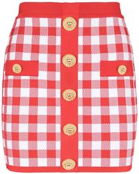 Balmain - Vichy Buttoned Mini Skirt - Lyst