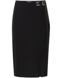 Elisabetta Franchi - Double Stretch Crepe Skirt With Logo Details - Lyst