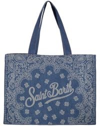 MC2 Saint Barth - Denim Beach Tote Bag With Bandana Print - Lyst