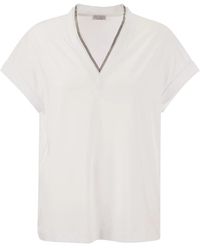 Brunello Cucinelli - Stretch Cotton Jersey T-Shirt With Precious Neckline - Lyst