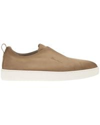 Santoni - Suede Leather Slip-On Trainers With Rubber Sole - Lyst