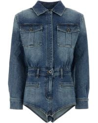 Self-Portrait - Self Portrait Tuta Denim - Lyst