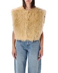 Isabel Marant - Florana Faux Fur Gilet Vest With Collarless Design, Side Pockets & Hook Closure - Lyst