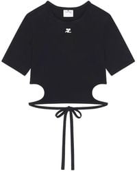 Courreges - Courregès Ribbon Cut Out Cotton T-Shirt - Lyst