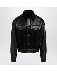 Versace - Denim And Leather Bomber Jacket - Lyst