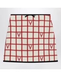 Valentino - Ivory Skirt With Check Vlogo Pattern - Lyst