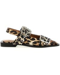 Ganni - 'Leopard Satin Feminine Buckle' Slingback - Lyst