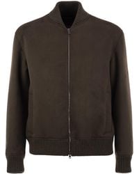 Herno - Suede-Effect Bomber Jacket With Knitted Trims - Lyst