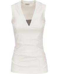 Brunello Cucinelli - Stretch Cotton Rib Jersey Top With "Precious Insert" - Lyst