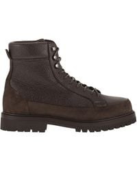 Brunello Cucinelli - Grained Leather And Suede Lace-Up Boots - Lyst