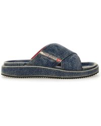 DIESEL - Denim Slides With Criss Cross Straps - Lyst