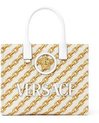 Versace - Printed Canvas Small Chain Stripes La Medusa Shopping Bag - Lyst