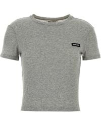 Miu Miu - Cotton T-Shirt With Logo - Lyst
