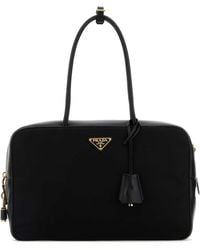 Prada - Black Leather And Re-nylon Handbag - Lyst