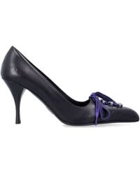 Prada - Antiqued Leather Logo-Lace Tapered Pump With 9 Cm Heel - Lyst