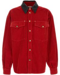 Versace - Denim Garment-Dyed Velvet Shirt With Leather Accents - Lyst