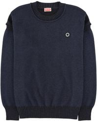 KENZO - Knit Crewneck Sweater With Logo Patch - Lyst