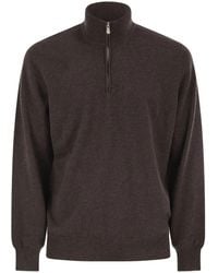Brunello Cucinelli - Cashmere Turtleneck Sweater With Zipper - Lyst