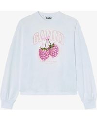 Ganni - Long-Sleeve T-Shirt With Raspberries - Lyst