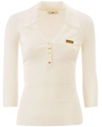 Elisabetta Franchi - Micro-Cable Knit Polo Shirt - Lyst