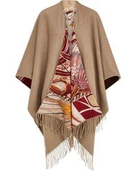 Ferragamo - Cashmere And Giada Print Silk Reversible Cape - Lyst