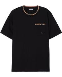 Burberry - Cotton T-Shirt With Check Trims - Lyst